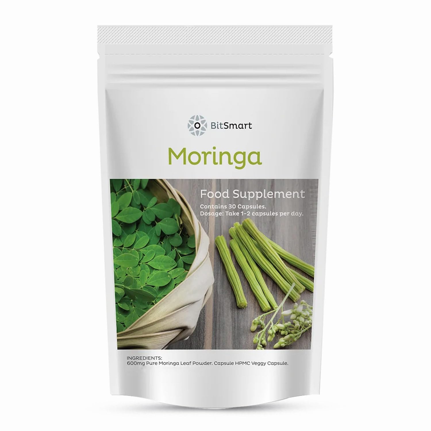 BITSMART | 100% Pure Moringa Oleifera | 30 Capsules | 600mg | High Strength | Superfood | Letterbox Friendly | Made in UK