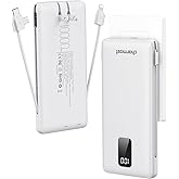 charmast Portable Charger with Built-in Cables and Plug, 10000mAh USB C Power Bank Fast Charging, External Battery Pack Slim, Travel Essentials Compatible with iPhones, Samsung Galaxy, iPad