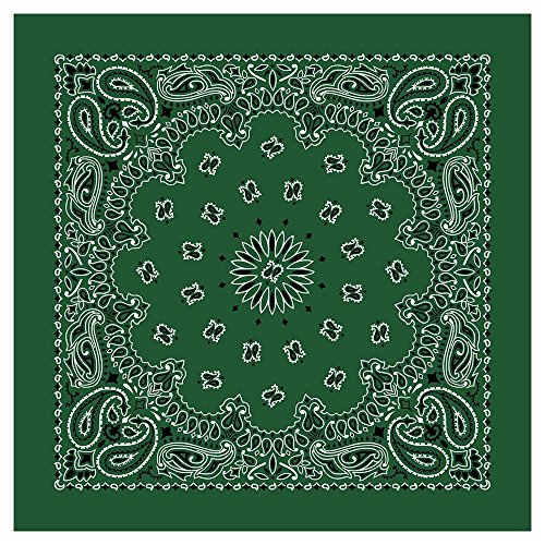 American Made Hunter Green Western Paisley Bandana - Single Piece 22x22