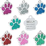 Pet ID Tags for Small Dog & Cat by VcalabashorTM / Glitter Eye-Catch Pet Tag/Customized Dog Tag/Bling Personalized Engraved Pet ID Tags/Blue/Pink/Silver/Red/Cherry Red / 1.0