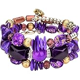 Zian Boho Multilayer Irregular Agate Beads Charm Bracelets for Women Handmade Vintage Colorful Crystal Turquoise Beaded Wrap Bangles Bracelet Yoga Jewelry Gift