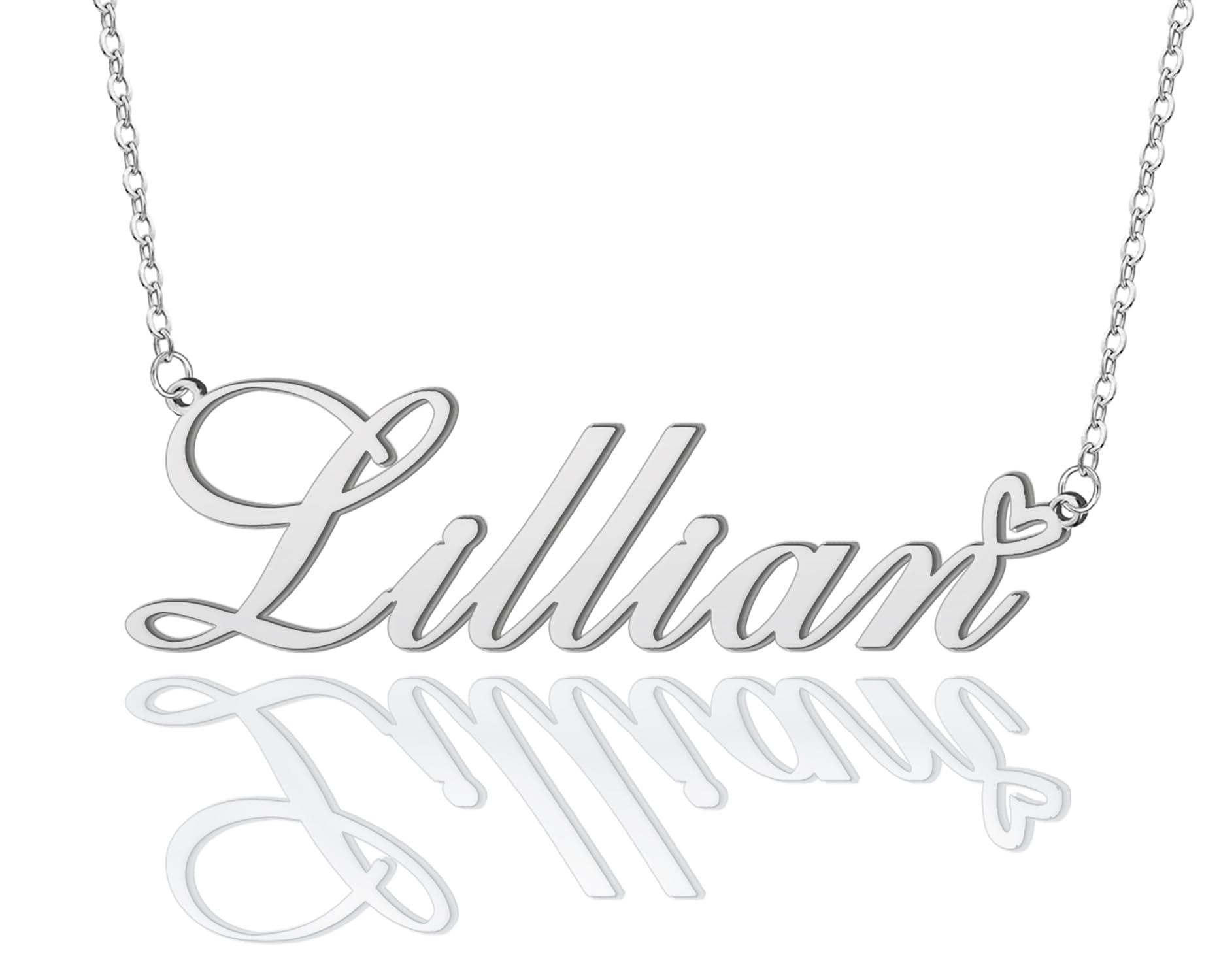 AOLO Lillian Heart Name Necklace Silver Stainless