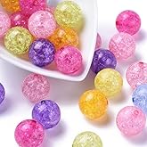 DanLingJewelry 100Pcs 20mm Crackle Bubblegum Beads Colorful Acrylic Crackle Round Beads for DIY Necklace Bracelet Jewelry Making