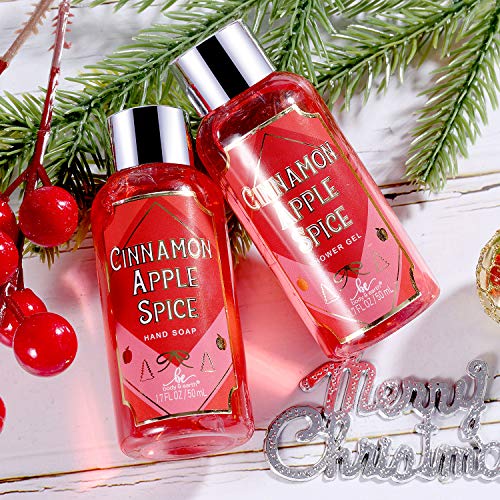 BODY & EARTH Bath and Body Gift Set - 9 Piece of Christmas Bath Gift Sets for Women,Cinnamon Apple Spice with Shower Gel,Body Lotion,Hand Cream,Bath Bomb,Socks and More