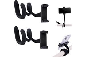 2pcs Stroller Phone Holder, Flexible Cell Phone Stand Stroller Cell Phone Mount with Anti-Slip Arm Grip Alloy Phone Clamp for