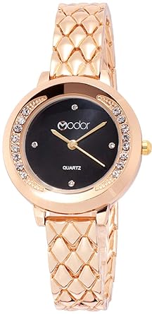Analogue Black Dial Princess Jewels Rose Gold Women's Wrist Watch