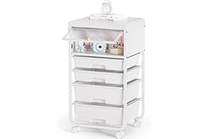 SYKIARIOL Utility-Rolling-Storage-Drawer-Craft-Cart-Organizers with 4 Drawers & Dust-proof Door for Kid Craft Art Room,Bedroom,Home Office, Craft Drawer cart, Classic White