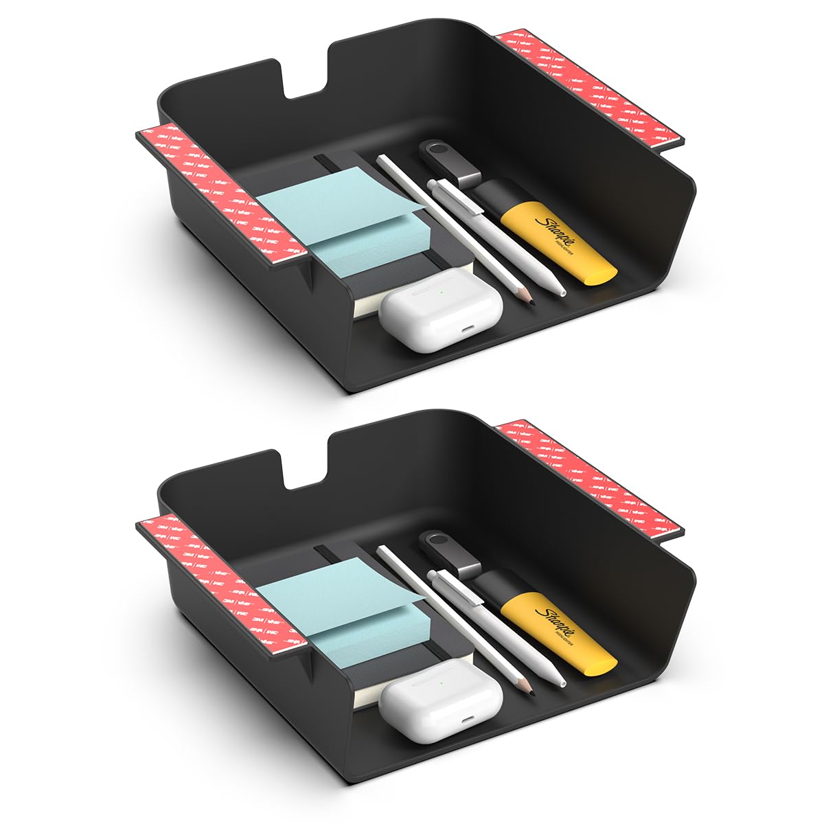 HumanCentric Under Desk Storage Shelf, Drawer Organizer for Office, Workstations, Tables, Sit Stand Desks, Gaming Setups, Mountable Storage Tray, Cable Management, Screw or Stick On, 2 Pack — image 1