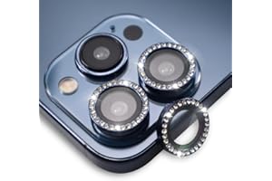 BONVAN for iPhone 15 Pro / 15 Pro Max Camera Lens Protector Bling Glitter Diamond Metal Crystal Tempered Glass Screen Accessories Rhinestones Lens Cover for iPhone 15 Pro/Pro Max (DK.Blue)
