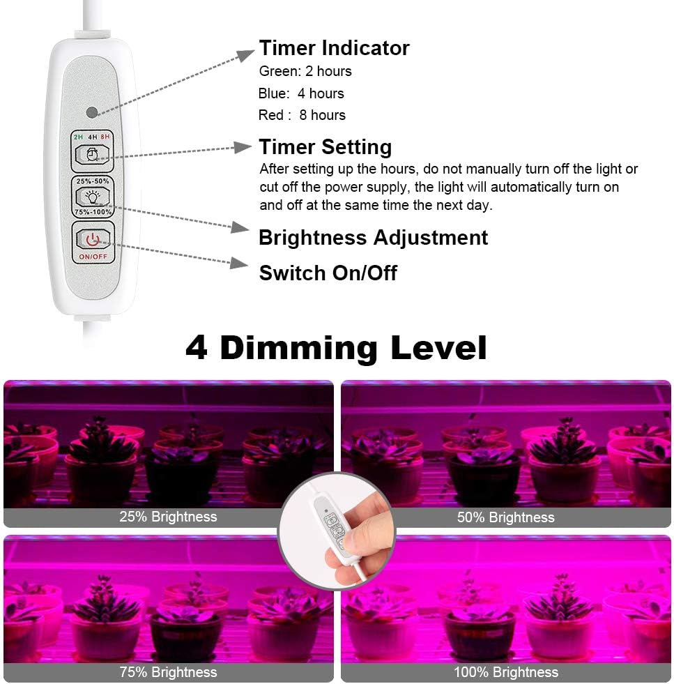 Mosthink LED Grow Light for Indoor Plants, 20W Plant Grow Light Strips, Auto On / Off Timer , 48 LEDs /4 Dimmable Levels, Light Bars for Gardening Seedlings Greenhouse, Two Pack: Home Improvement