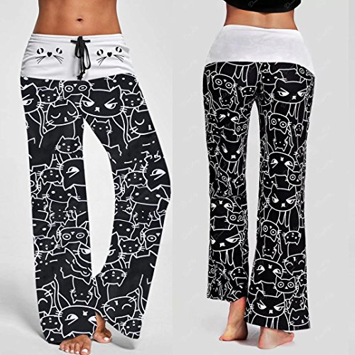Kinrui Womens High Waist Leggings Sports Gym Yoga Workout Fitness Pants Cat Prints Drawstring Pants Leggings (Black, S)