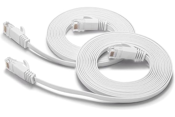 Cat6 Ethernet Cable 10FT 2Pack White, BUSOHE Cat-6 Flat RJ45 Computer Internet LAN Network Ethernet Patch Cable Cord - 10 Fee