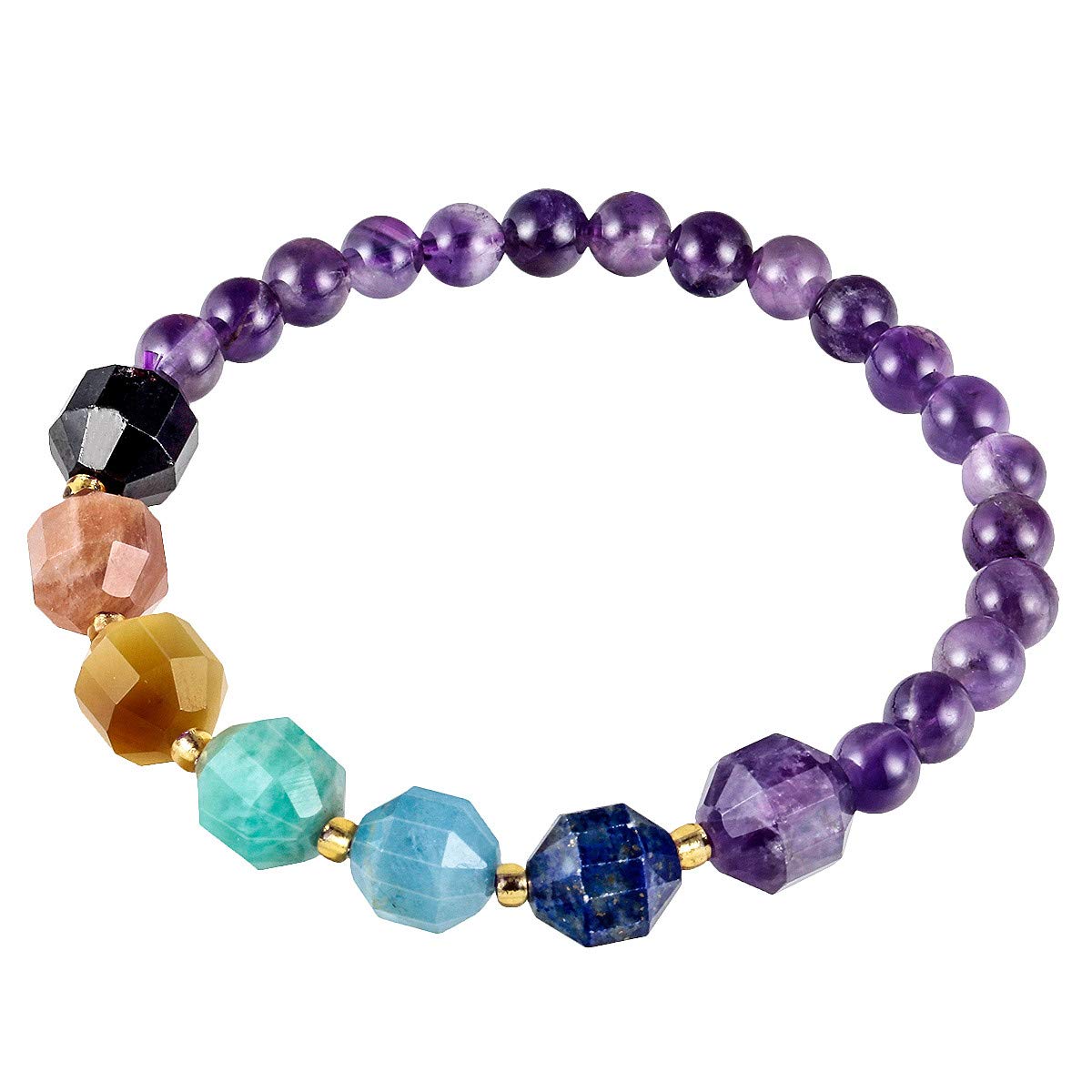 Nupuyai 7 Chakra Amethyst Healing Crystal Bracelet for Women Men, Lucky Birthstone Beads Stretch Bracelet for Reiki Yoga Meditation