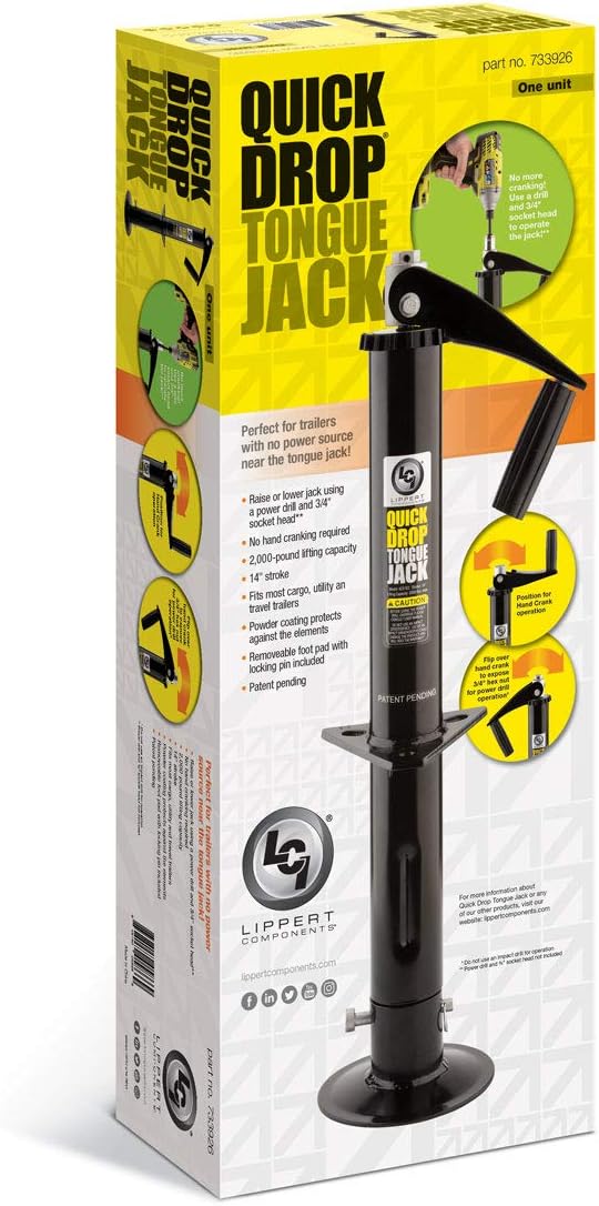 Quick Drop Tongue Jack Top-Wind Power Drill Compatible For A-Frame Trailer 2,000 lb. Capacity: Automotive