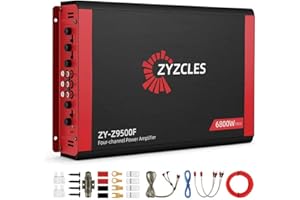 2026 Upgraded ZYZCLES 4-Channel High Power Car Amplifier, 6800W Max Power, 4X170W RMS 2 Ohms 4 Channels 2 Bridged Channels(340W), Class AB, Low Distortion - Unleash Studio-Quality Sound in Your Ride
