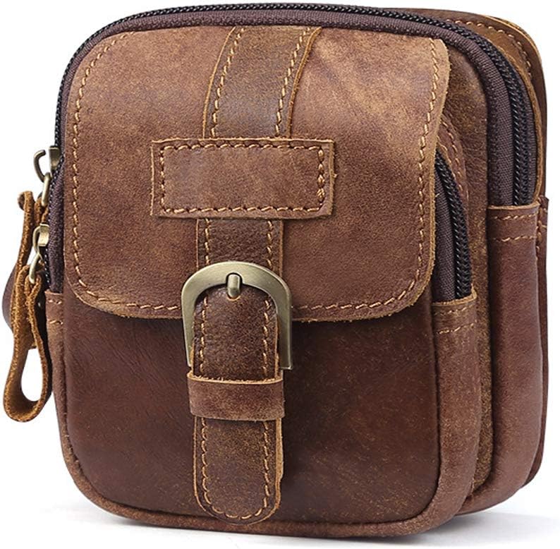 Mens Genuine Leather Fanny Pack Waist Bag Belt Pouch Bum Bags for Men Vintage (Brown)