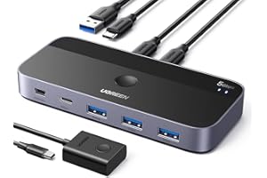 UGREEN USB C 3.0 Switch Sharing 2 PCs to 4 USB Devices, USB Switch for 2 Computers Sharing Keyboard, Mouse, Webcam, Printer, 