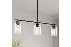 LWYTJO 3-Light Kitchen Island Lighting, Farmhouse Dining Room Light Fixtures Over Table, Modern Black Island Lights Over Isla
