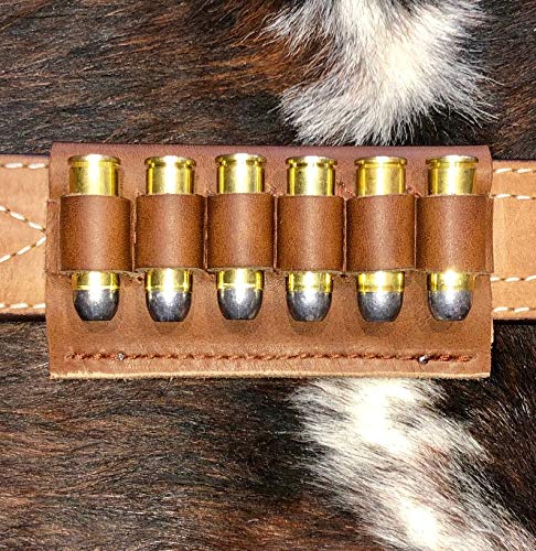 vsdfvsdfv Cartridge Belt Slide Pistol Ammunition Carrier Leather Brown (Brown.38/357Caliber)