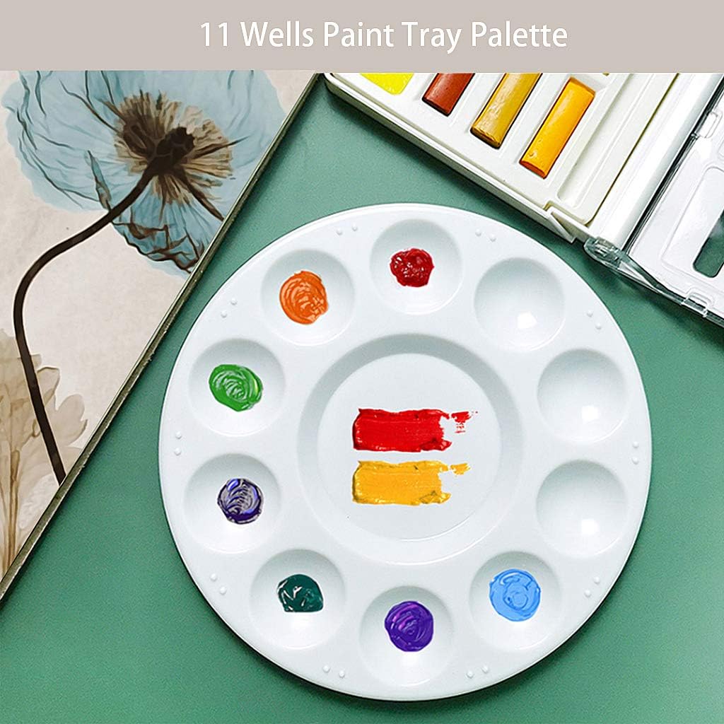 JCF 3 PCS Set Paint Tray Palette 6.7 Inch Plastic Round Palette with 10 Wells and 1 central reservoir for Watercolor Acrylic and Oil DIY Craft Professional Art Painting - Image 5