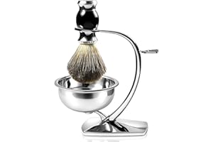 GRUTTI Shaving Bowl, Stand and Brush Set - 3-Piece Magnetic Base Bowl, Chrome Alloy Stand & Synthetic Brush | Razor Not Included