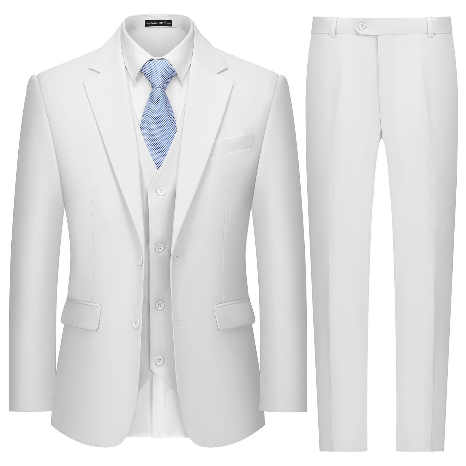 MAGE MALE Mens Two Button 3-Piece Suits Slim Fit