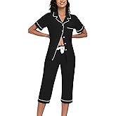 EA'S SECRET Cotton Pajamas for Women Pjs Capri Pajama Sleepwear Button Down Short Sleeve Loungewear Set Sleepwear For Women