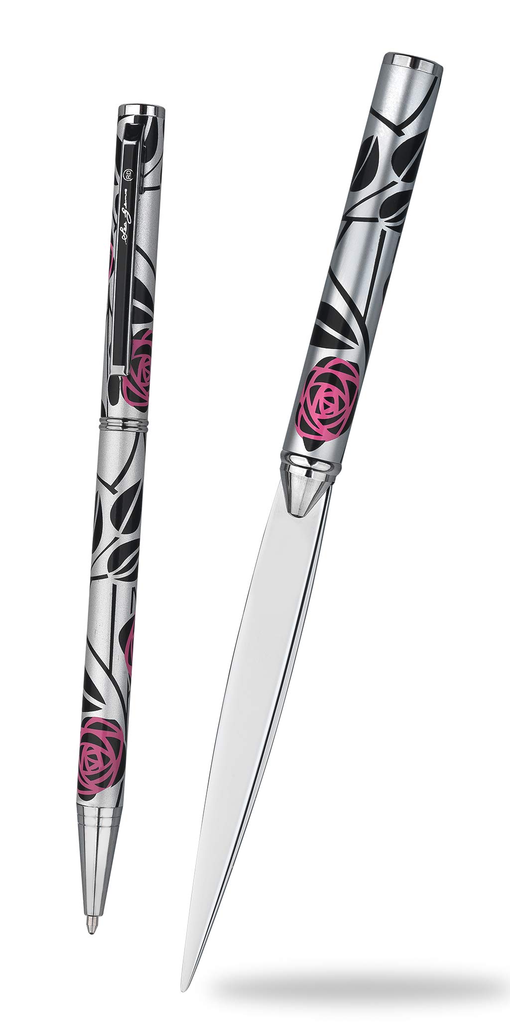 Pen & Letter Opener Set with Mackintosh Pink & Black Rose Design Comes Gift Boxed