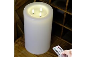 NONNO&ZGF Outdoor XL 6" x 11" Large Flameless Candles with Remote .Rainproof Waterproof LED Battery Operated .Flickering Pillar CANDLES-3-C Batteries Runs 500hours (Not Included)