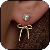Bow Earrings for Women Pearl Rhinestone Bowknot Drop Earrings Lightweight Hypoallergenic Christmas Jewellery Gift