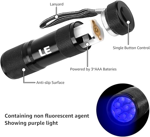 LE Linterna Ultravioleta, Led UV Detectar Orina y Manchas de ...