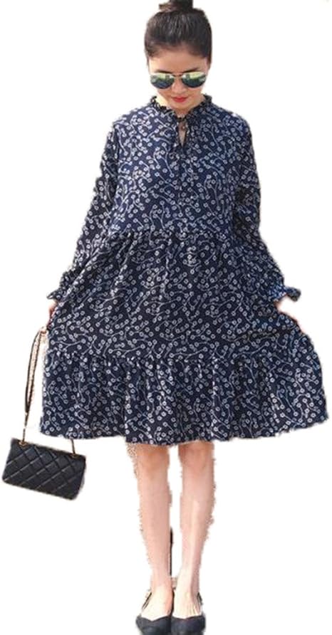 Jingchuan 韓版 長袖 ゆったりコードに 長のスタンドカラー 文芸復古のシフォンワンピース 下地 ワンピース ワンピース チュニック 通販 Amazon