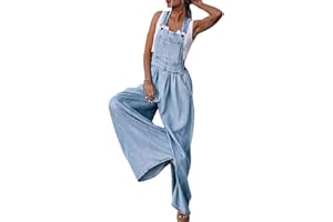 Women's Wide Leg Denim Overalls Baggy Bib Jumpsuit Adjustable Strap Jean Palazzo Romper with Pockets