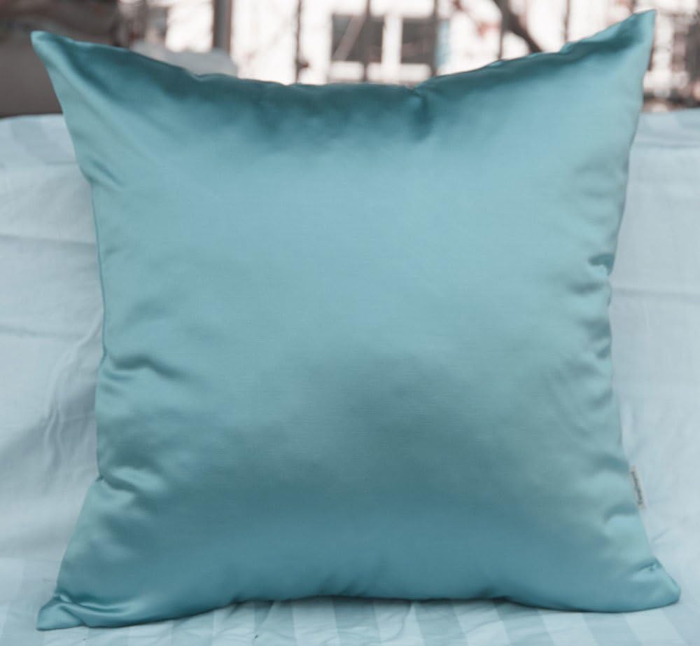 TangDepot Solid Heavy Satin Decorative Throw Pillow Cover, Pillow Shams, Square Pillow Covers, Cushion Covers, Pillowcase - (16"x16", Light Teal Blue)