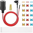 BONATECH 1m Car Cigarette Lighter with Fuses Kit Car Cigarette Lighter Adapter Add-a-Circuit TAP Adapter Lead 1.0mm Cable with 12V Fuse Holder for Mini Standard ATM APM Blade Fuses (Mini)
