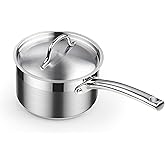 Cooks Standard Saucepan with Lid 18/10 Stainless Steel, 2-Quart Professional Sauce pot Mini Milk Pan, Oven Safe 500℉, Compatible with All Stovetops