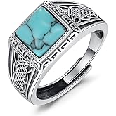 StoryEtain Genuine Turquoise Rings for Men 925 Sterling Silver Adjustable Celtic/Viking Ring Western Jewelry Native American Gifts Birthday