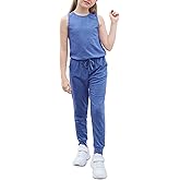GORLYA Girl's Sleeveless Solid Casual Jumpsuit Rompers Harem Pants Outfits for 4-14T