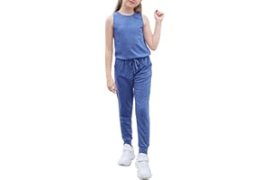 GORLYA Girl's Sleeveless Solid Casual Jumpsuit Rompers Harem Pants Outfits for 4-14T
