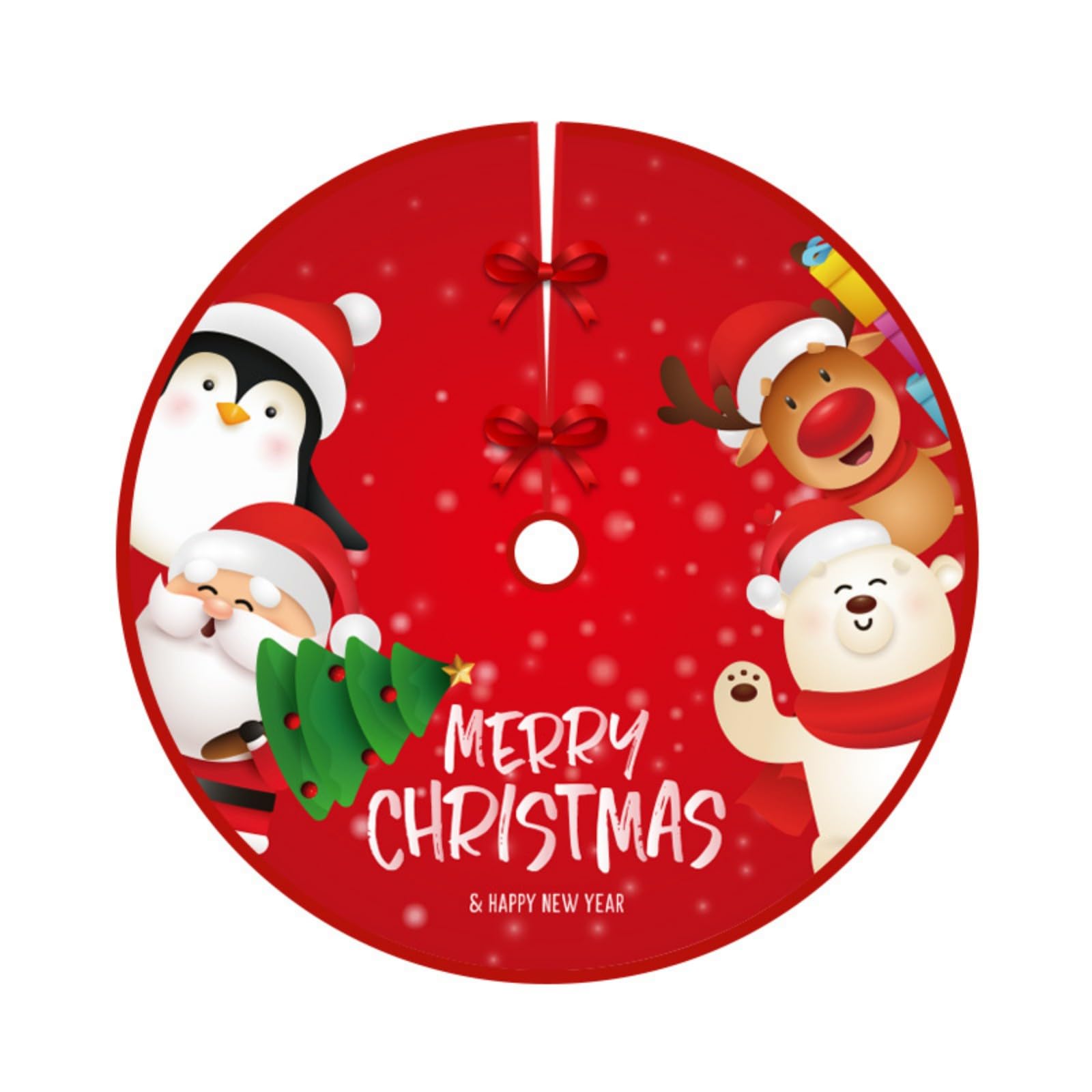 Christmas Tree Skirt 90CM Red Cloth Christmas Tree Base Cover Skirts Decor for Xmas Party（01）