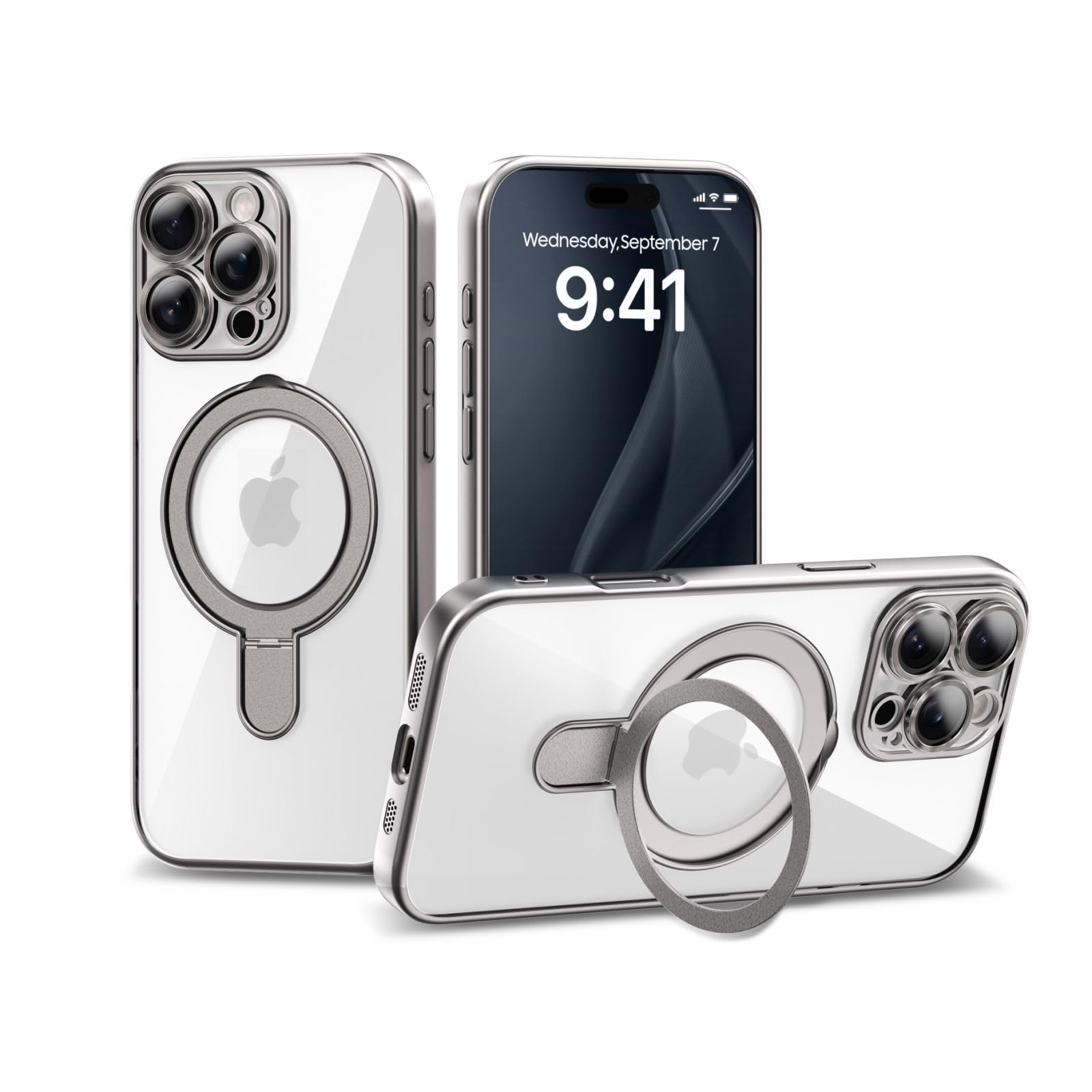 IAIYOXI Magnetic Invisible Stand for iPhone 16 Case 6.1" [Compatible with Magsafe], Full Body Protective Cover, Slim Clear Cover with Holder for Women Men Girls, Gray