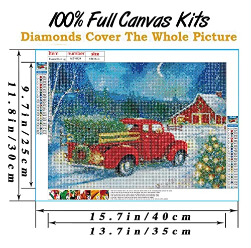 Christmas Diamond Painting Kits,Winter Diamond Art Kit for Adults,Red Truck 5D Paint with Diamond Full Drill for Parents-Children Interrction,Wall Decor(12x16) (Snowy Night)