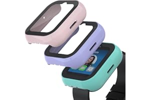 sylacor Compatible with Sync UP Kids Watch 2 Screen Protector, 3Pack Hard PC and Tempered Glass Case Cover for T-Mobile SyncUP Watch, Anti-Scratch and Touch Sensitive (Teal+Purple+SandPink)