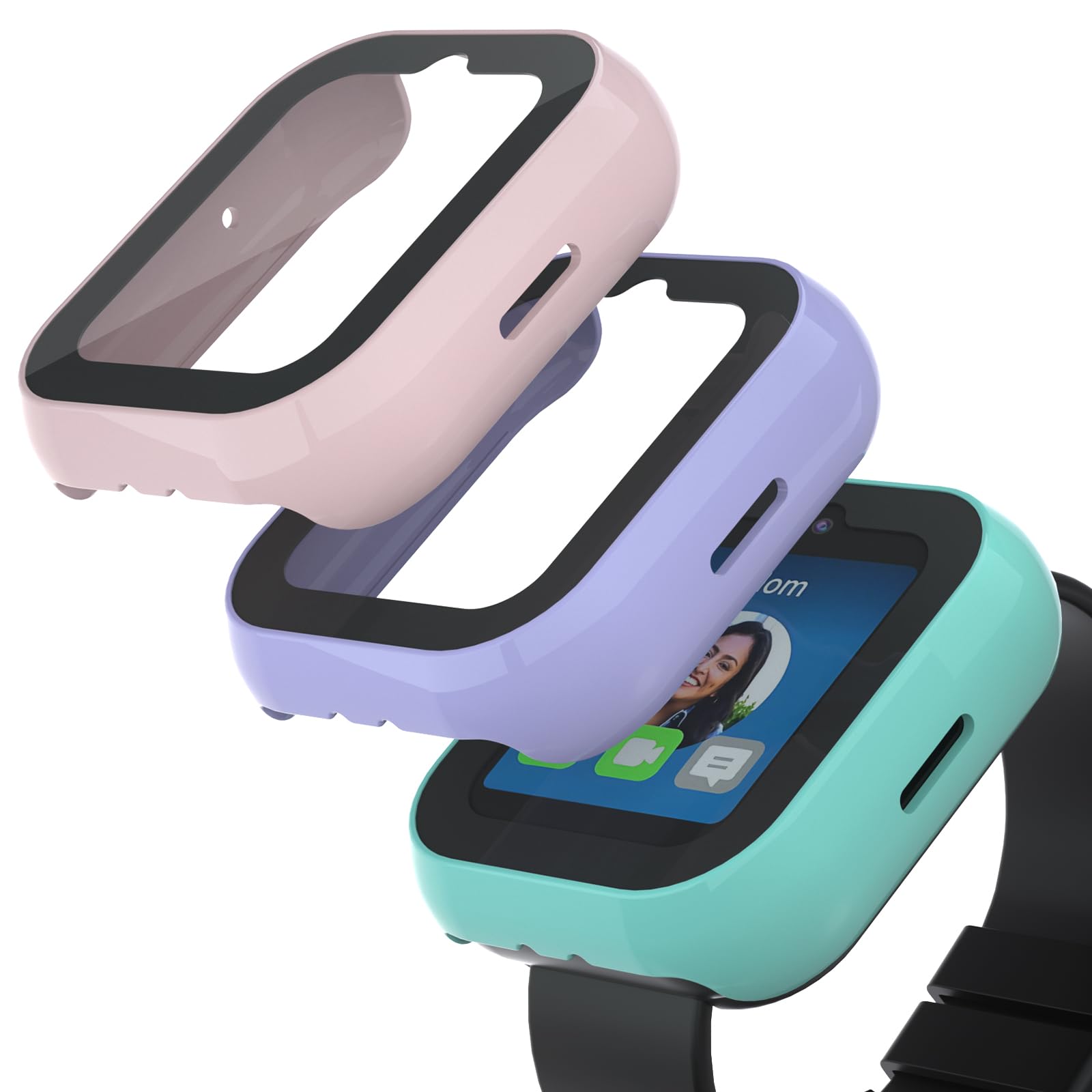 Photo 1 of sylacor Compatible with Sync UP Kids Watch 2 Screen Protector, 3Pack Hard PC and Tempered Glass Case Cover for T-Mobile SyncUP Watch, Anti-Scratch and Touch Sensitive (Teal+Purple+SandPink)