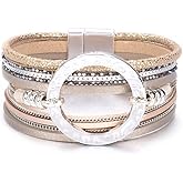 KSQS Tree of Life Leather Multi-Layer Wraps Bracelet,Boho Wide Buckle Wristband Bangle,Braided Cuff Bracelets for Women