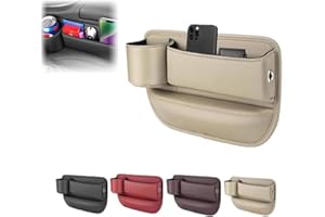 YOSTYLE Car Leather Cup Holder Gap Bag, Car Seat Storage Box with Water Cup Holder, Leather Car Seat Gap Filler Organizer for Phones Glasses Keys Cards (Beige, Driver's Seat)