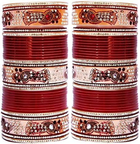 VVS Jewellers Bollywood Inspired Maroon Stone Chuda Bridal Wedding Choora Fashion Chura Set (Inches 2.1)