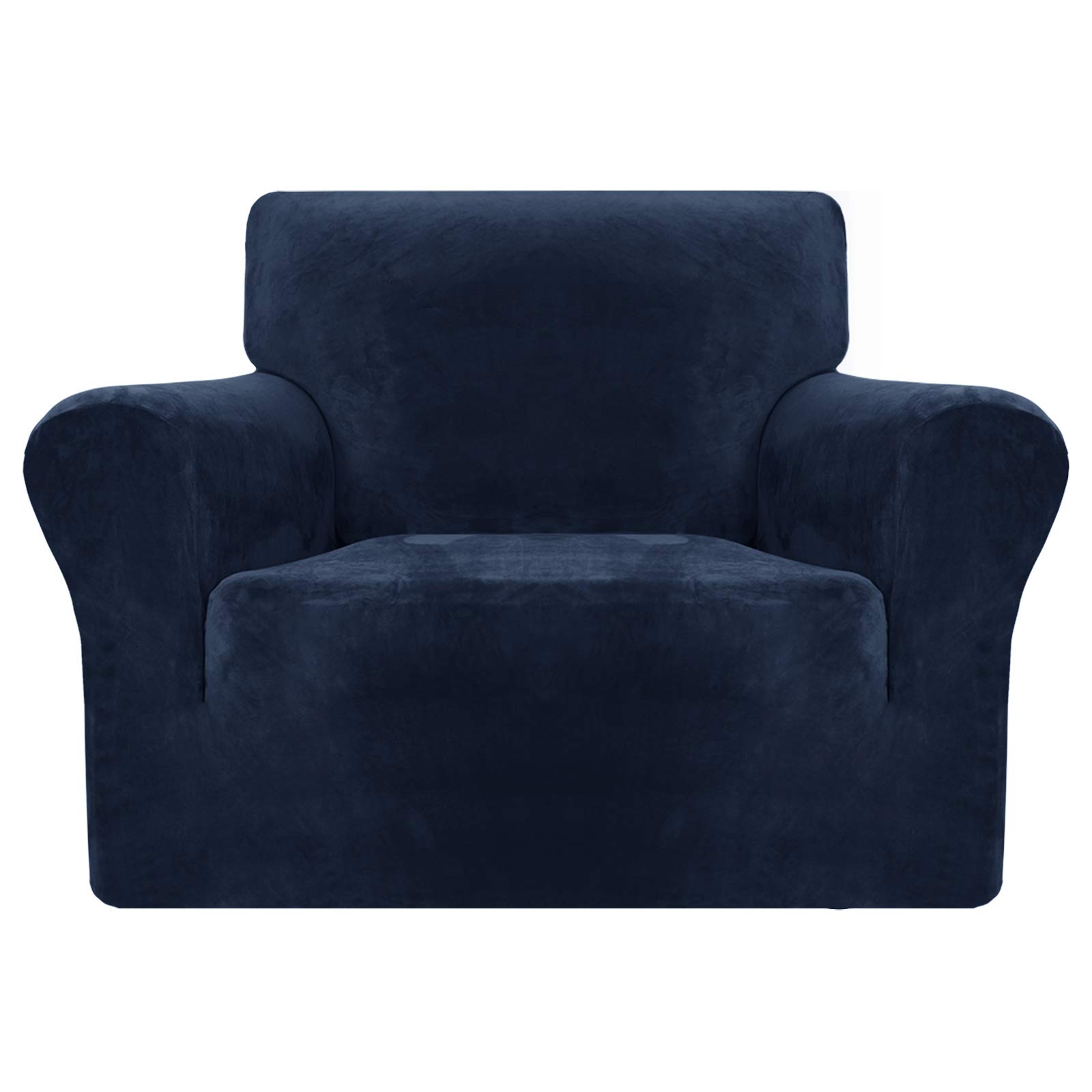 MAXIJIN Thick Velvet Chair Covers for Armchairs Super Stretch Non Slip Sofa Cover 1 Seater Dogs Cat Pet Living Room 1-Piece Elastic Couch Protector Chair Slipcover with Arms (1 Seater, Navy Blue)