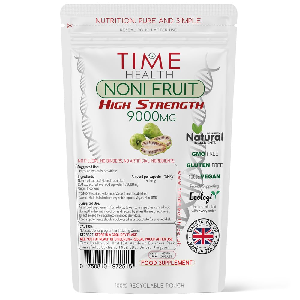 Noni Fruit Extract 9000mg | 120 Capsules | Super High Strength | No Fillers, Binders or Additives | 100% Vegan | UK Manufactured | Pullulan