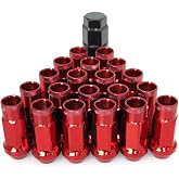 SOROPARTS Lug Nuts M12x1.5 Open End Wheel Nuts,Taper Acorn Seat, Forged Locknut Racing Nut 20 Set 2 Pieces Total 22 Pieces and 1 Nut Socket Key (Red, M12 x P1.5)